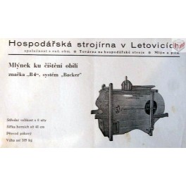 Mlýnek k čištění obilí B4, Letostroj Letovice Mlýnek k čištění obilí B4, Letostroj Letovice