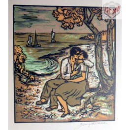 Milenci, dřevoryt