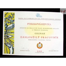 Zasložilý pracovník Tepna n.p., r. 1965, ČSSR Zasložilý pracovník Tepna n.p., r. 1965, ČSSR